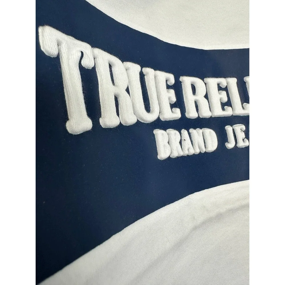 True Religion Mens Embossed Box Arch SS Tee Optic White Navy 700165 Size M NEW